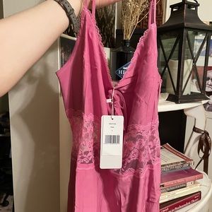 NWT HVN Chrissy Slip Dress with Lace Waistband in Pink